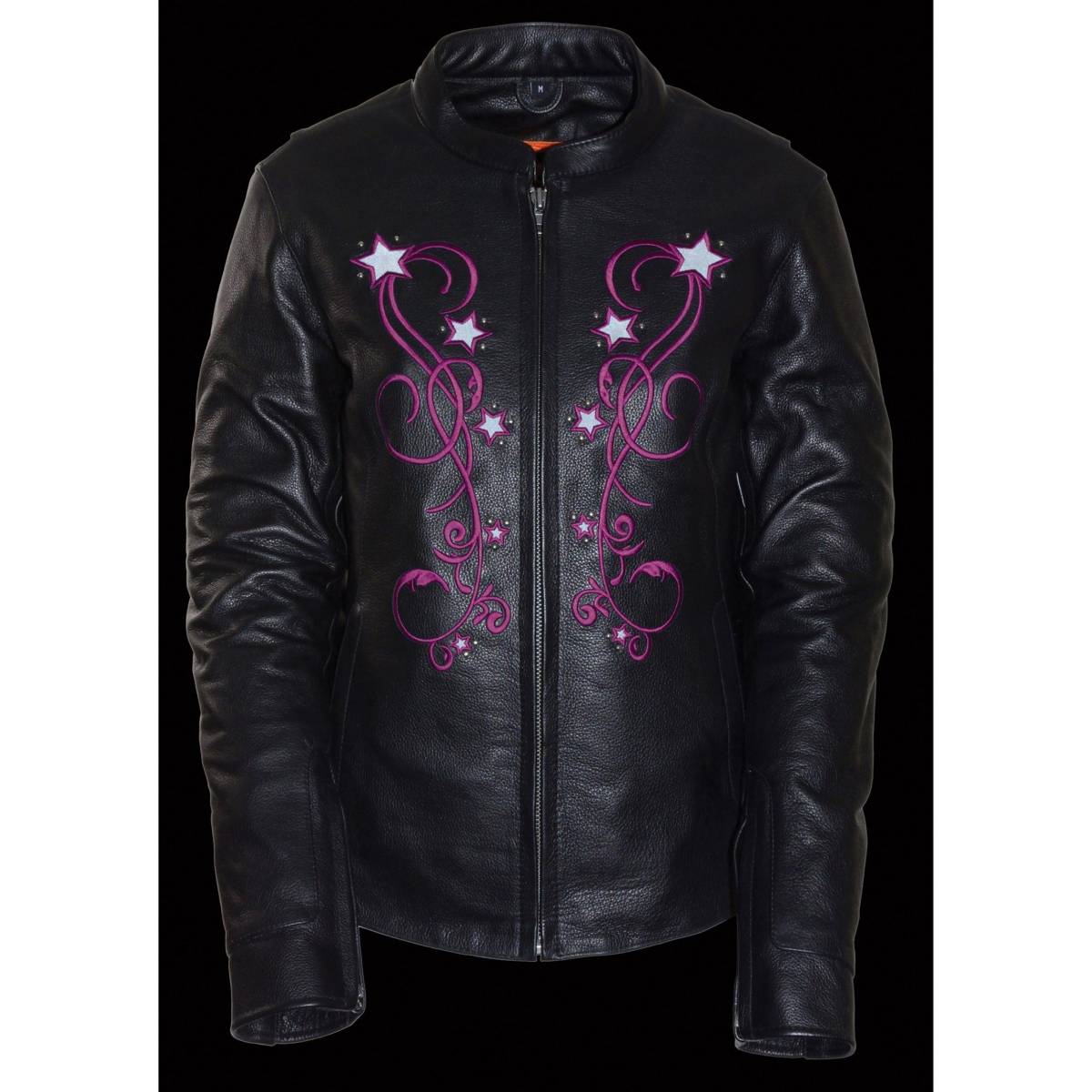 Milwaukee Leather MLL2500 Women's Black and Fuchsia Pink Leather Jacket with Embroidery