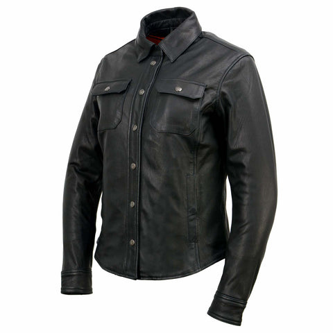 Milwaukee Leather Women's Black Premium Leather Shirt Style Jacket w/ Removable Liner MLL2600