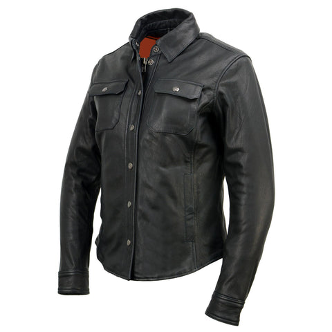 Milwaukee Leather Women's Black Premium Leather Shirt Style Jacket w/ Removable Liner MLL2600