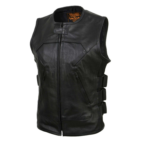 Milwaukee Leather MLL4501 Women's Bullet Proof Style Swat Rider Leather Vest W/ Single Panel Back for Club Patches