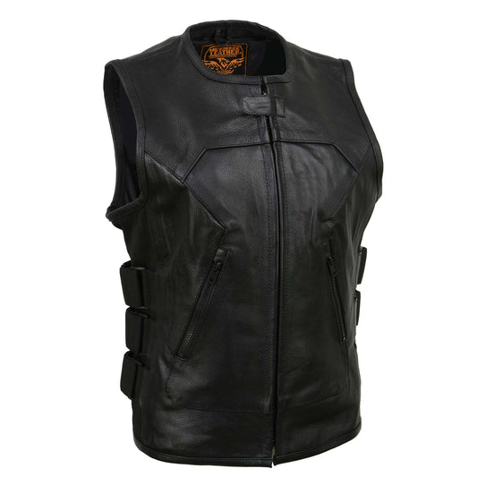 Milwaukee Leather MLL4501 Women's Bullet Proof Style Swat Rider Leather Vest W/ Single Panel Back for Club Patches