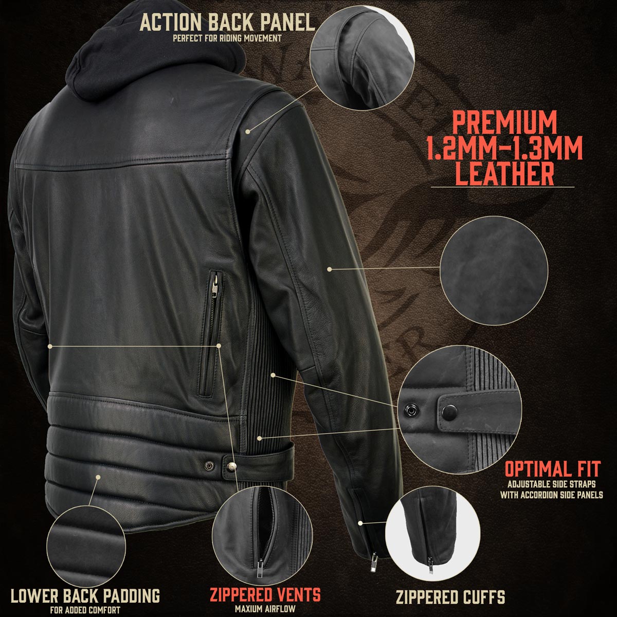 Milwaukee Leather MLM1523 Men's 'Scoundrel' Black Leather Fashion Motorcycle Riding Jacket w/ Removable Hoodie