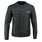 Milwaukee Leather MLM1607 Men's Naked Goatskin Leather Light Weight Collarless Motorcycle Rider Shirt Jacket