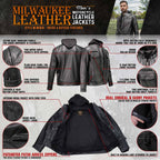 Milwaukee Leather Men's Leather Shirt Jacket with Removable Hoodie and Patch Access - MLM1614