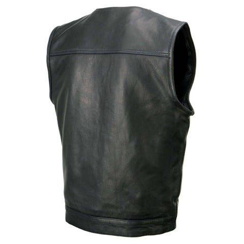 Milwaukee Leather MLM3503 Men's 'Pursuit' Black Premium Naked Goad Leather V Neck Motorcycle Rider Vest