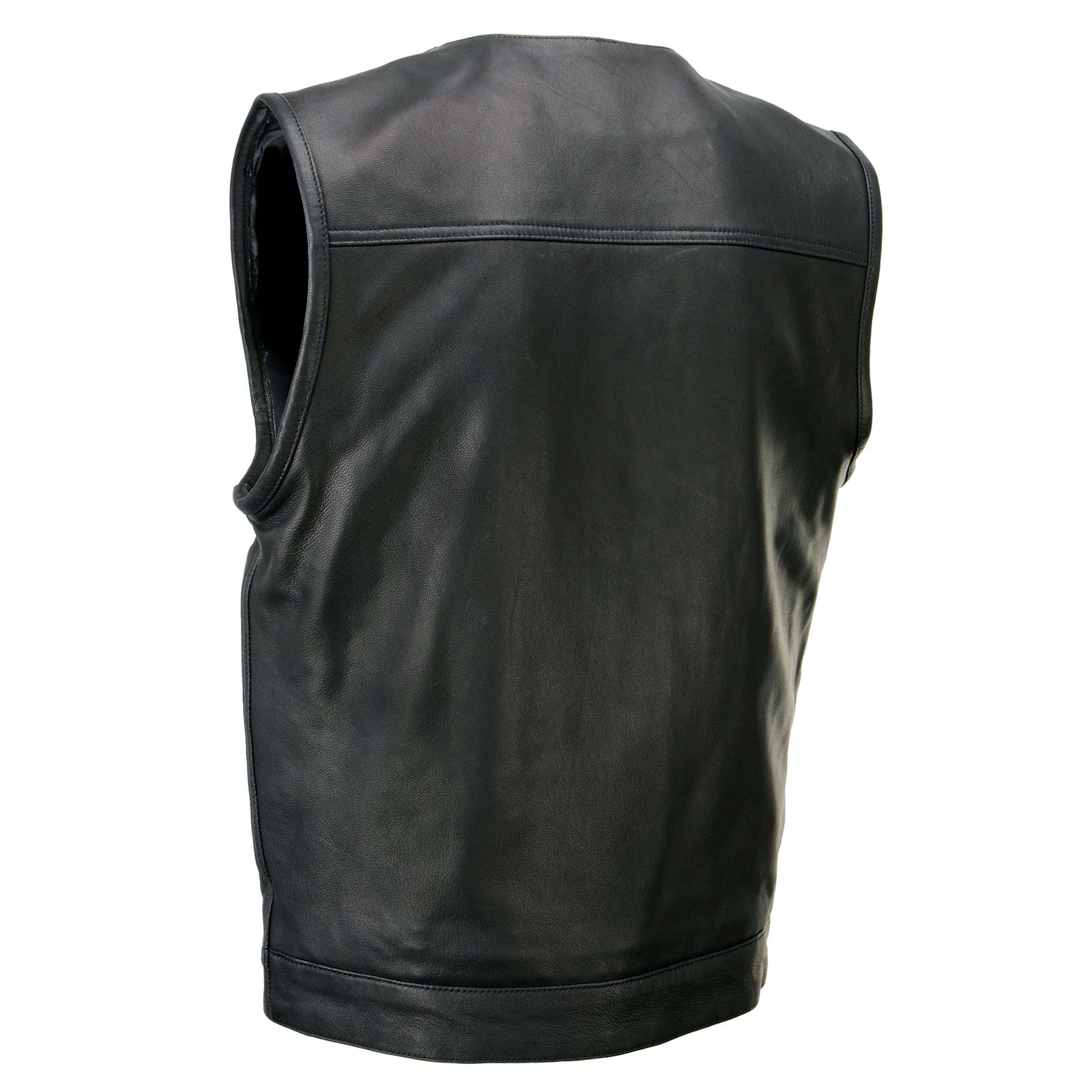 Milwaukee Leather MLM3503 Men's 'Pursuit' Black Premium Naked Goad Leather V Neck Motorcycle Rider Vest