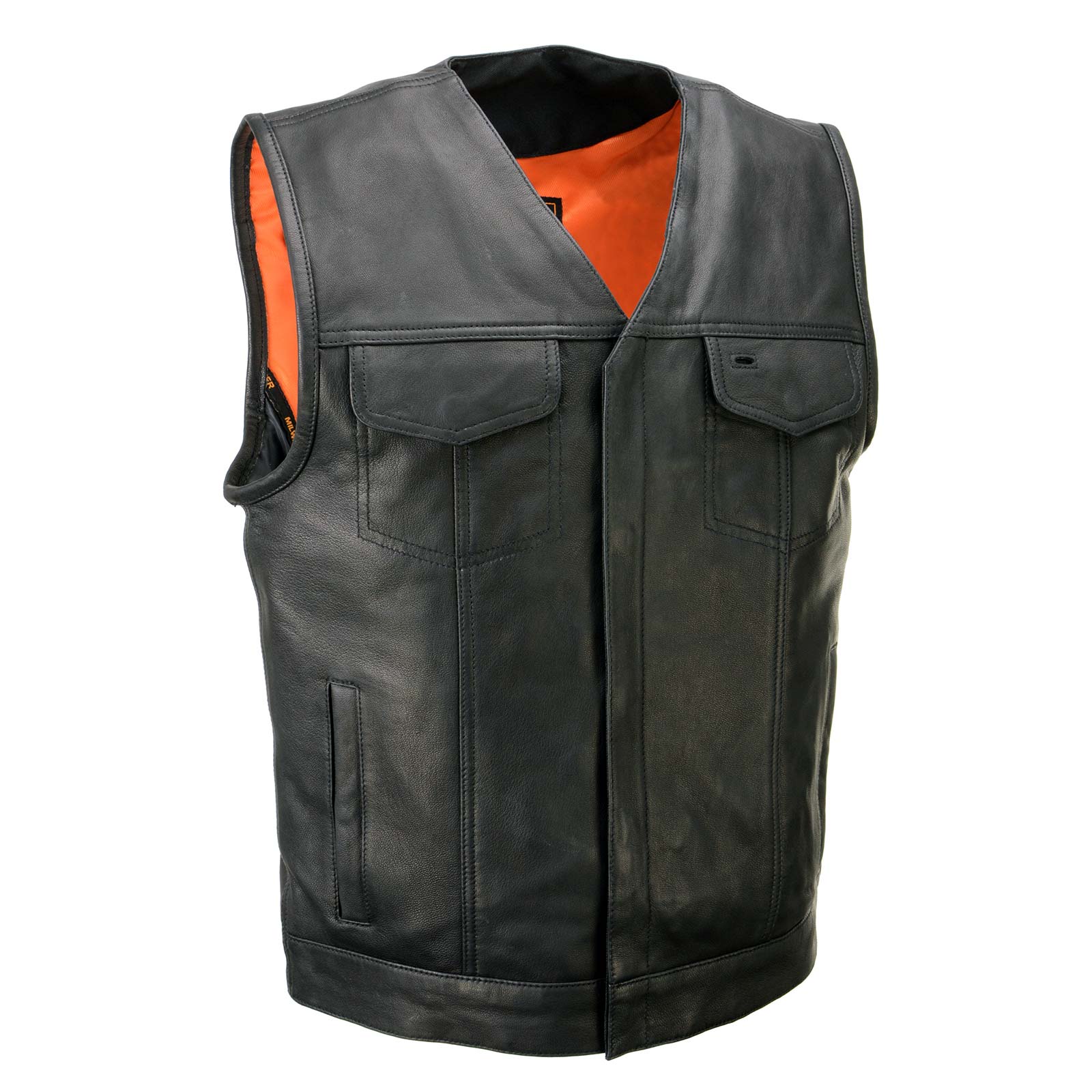 Milwaukee Leather MLM3503 Men's 'Pursuit' Black Premium Naked Goat Leather V Neck Club Style Motorcycle Rider Vest