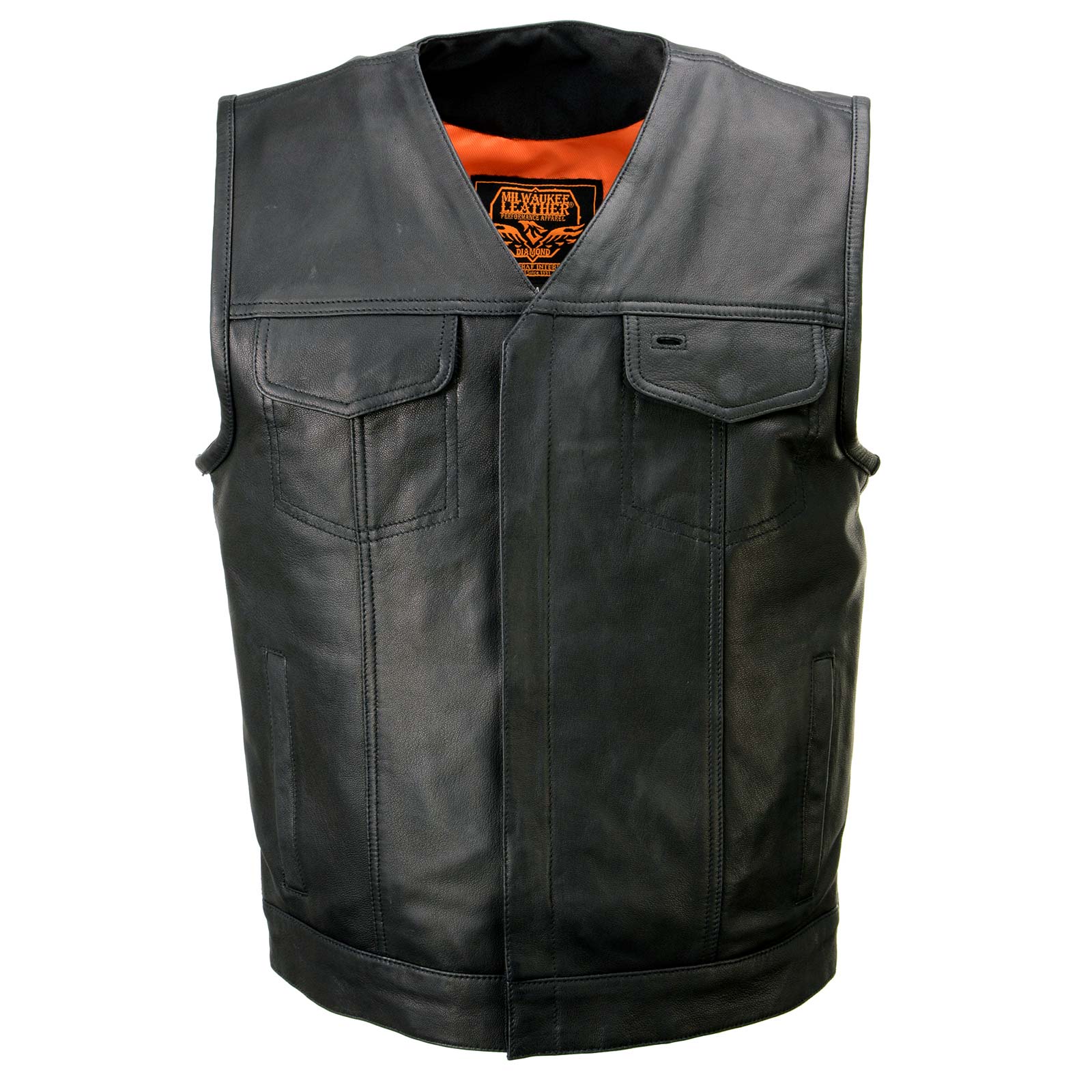 Milwaukee Leather MLM3503 Men's 'Pursuit' Black Premium Naked Goat Leather V Neck Club Style Motorcycle Rider Vest