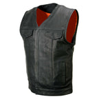 Milwaukee Leather MLM3503 Men's 'Pursuit' Black Premium Naked Goad Leather V Neck Motorcycle Rider Vest