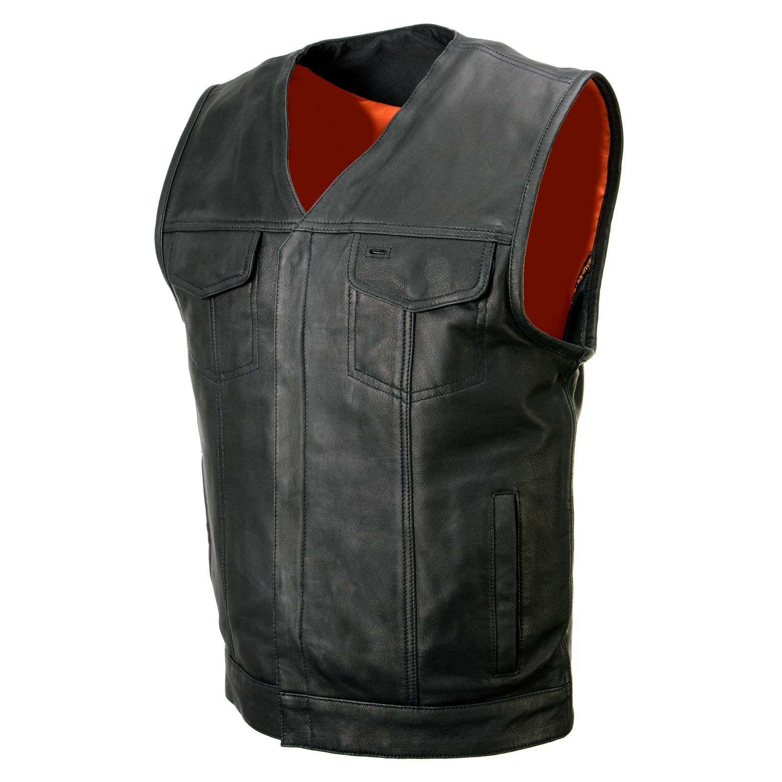 Milwaukee Leather MLM3503 Men's 'Pursuit' Black Premium Naked Goat Leather V Neck Club Style Motorcycle Rider Vest