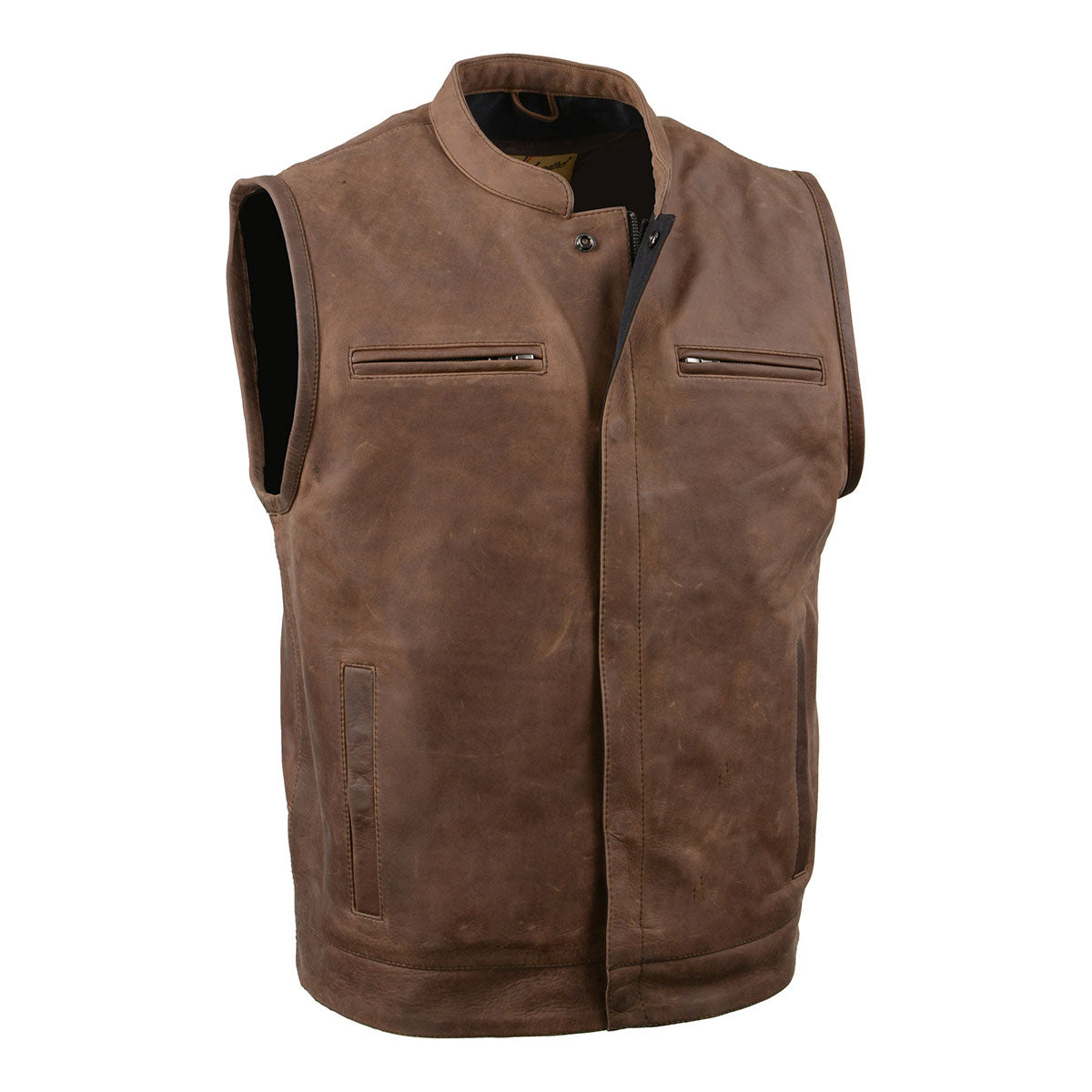 Milwaukee Leather MLM3519 Men's 'Rustler' Vintage Crazy Horse Brown Leather Club Style Motorcycle Vest