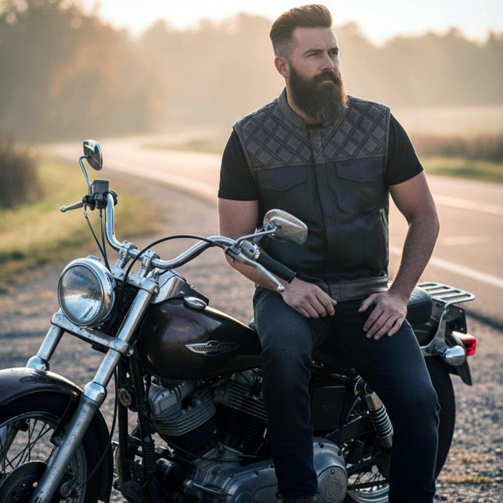 Milwaukee Leather MLM3529 Men's Black & Brown Paisley Lined Leather Vest w/ Accent Stitching & Armhole Trim