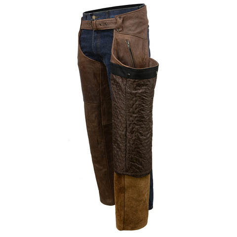 Milwaukee Leather MLM5518 Men's 'The Ryder' Vintage Crazy Horse Brown Slash Pockets Leather Chaps