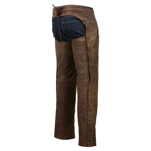 Milwaukee Leather MLM5518 Men's 'The Ryder' Vintage Crazy Horse Brown Slash Pockets Leather Chaps