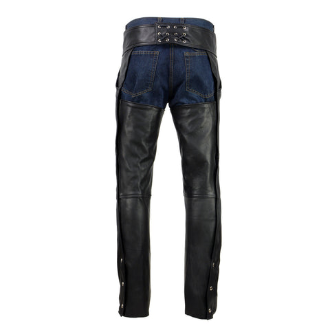 Milwaukee Leather USA MADE MLM5570 Men's Black 'Enfold' Classic Premium Leather Motorcycle Chaps with Jean Pockets