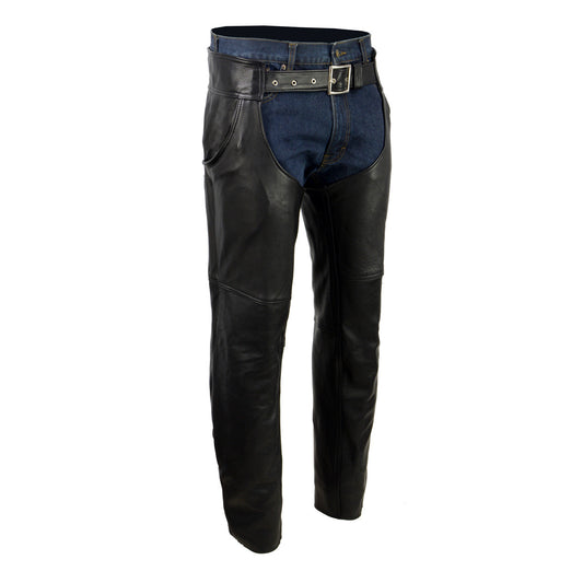 Milwaukee Leather USA MADE MLM5570 Men's Black Enfold Classic Premium Leather Motorcycle Chaps with Jean Pockets