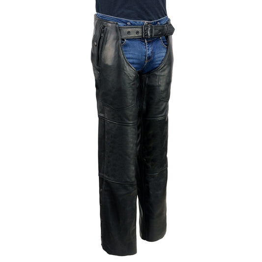 Milwaukee Leather USA MADE MLM5571 Men's Black Rough Rider Premium Leather Motorcycle Chaps with Thermal Liner