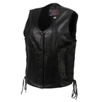 Milwaukee Leather USA MADE MLVSL5002 Women's Black Kitten Leather Motorcycle Vest with Side Laces