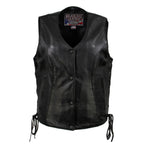 Milwaukee Leather USA MADE MLVSL5002 Women's Black Kitten Leather Motorcycle Vest with Side Laces