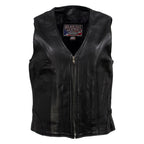 Milwaukee Leather USA MADE MLVSL5003 Women's Black Speed Queen Motorcycle Leather Vest with Front Zipper