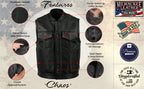Milwaukee Leather USA MADE MLVSM5004 Men's Black Chaos Premium Dual Closure Motorcycle Leather Vest