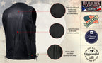 Milwaukee Leather USA MADE MLVSM5005 Men's Black Road Whip Premium Motorcycle Leather Vest with Buffalo Snap Buttons