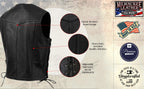 Milwaukee Leather USA MADE MLVSM5008 Men's Black Buster Side Lace Premium Motorcycle Leather Vest