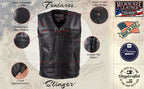 Milwaukee Leather USA MADE MLVSM5009 Men's Black Slinger V-Neck Motorcycle Premium Leather Zippered Vest