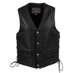 Milwaukee Leather USA MADE MLVSM5003 Men's Black Gaucho Extra Long Back Premium Steerhide Motorcycle Leather Vest