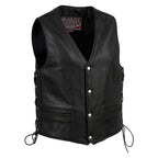 Milwaukee Leather USA MADE MLVSM5003 Men's Black Gaucho Extra Long Back Premium Steerhide Motorcycle Leather Vest
