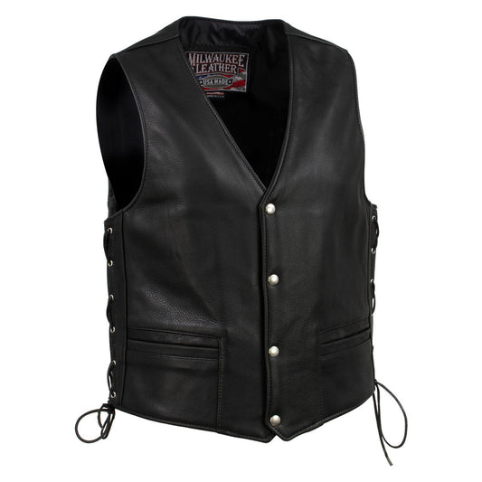 Milwaukee Leather USA MADE MLVSM5003 Men's Black Gaucho Extra Long Back Premium Steerhide Motorcycle Leather Vest