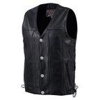 Milwaukee Leather USA MADE MLVSM5005 Men's Black Road Whip Premium Motorcycle Leather Vest with Buffalo Snap Buttons