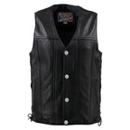 Milwaukee Leather USA MADE MLVSM5005 Men's Black Road Whip Premium Motorcycle Leather Vest with Buffalo Snap Buttons