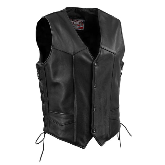 Milwaukee Leather USA MADE MLVSM5008 Men's Black Buster Side Lace Premium Motorcycle Leather Vest