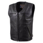 Milwaukee Leather USA MADE MLVSM5009 Men's Black Slinger V-Neck Motorcycle Premium Leather Zippered Vest
