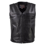 Milwaukee Leather USA MADE MLVSM5009 Men's Black Slinger V-Neck Motorcycle Premium Leather Zippered Vest