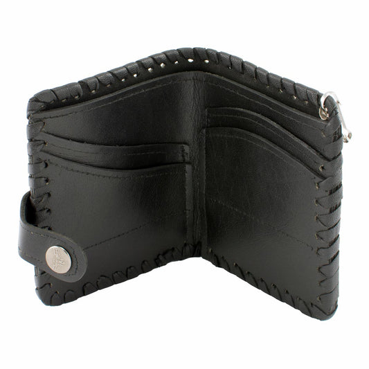 Milwaukee Leather MLW7800 Men's Black Leather 'Flying Eagle' Braided Biker Wallet with Steel Chain