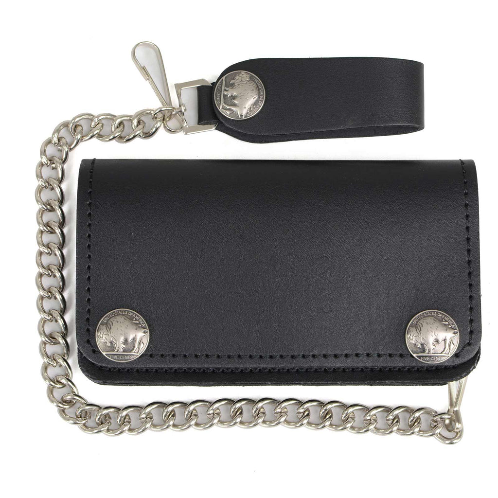 Milwaukee Leather Men's Genuine Leather Bi-Fold Biker Wallets w/ Anti-Theft Stainless Steel Chain