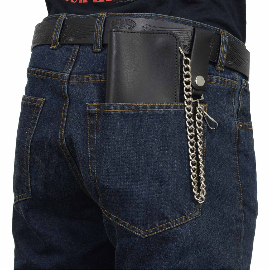 Milwaukee Leather Men's Genuine Leather Bi-Fold Biker Wallets w/ Anti-Theft Stainless Steel Chain