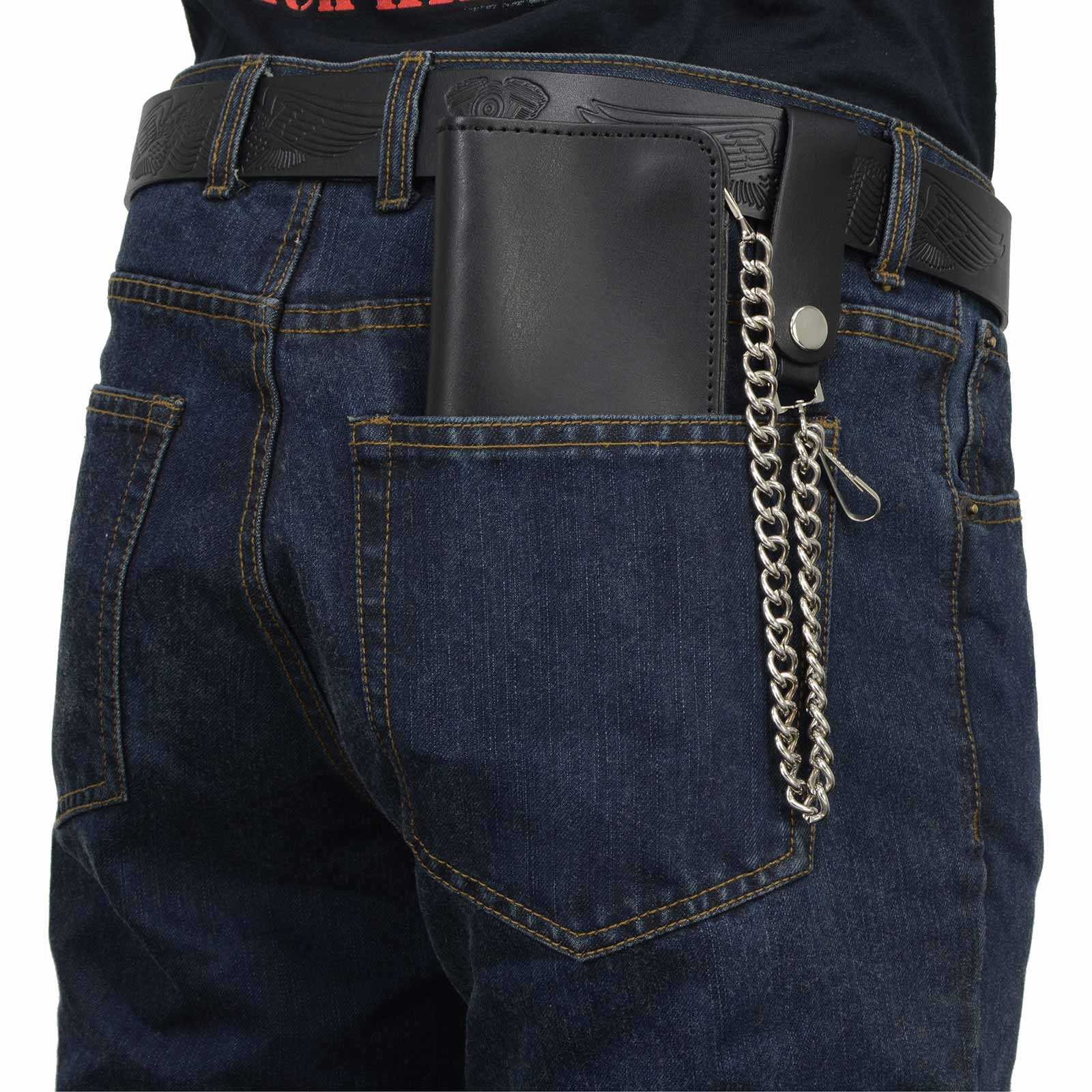 Milwaukee Leather Men's Genuine Leather Bi-Fold Biker Wallets w/ Anti-Theft Stainless Steel Chain