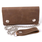 Milwaukee Leather MLW7817 Men's 8” Distress Brown Leather Bi-Fold Biker Wallet w/ Anti-Theft Stainless Steel Chain