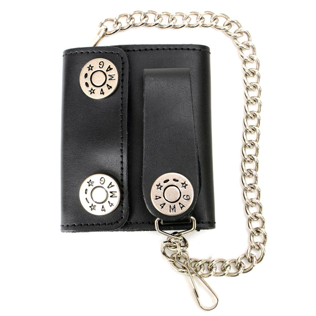 Milwaukee Leather MLW7822 Men's 4.25” Leather Bi-Fold Biker Wallet w/ Anti-Theft Stainless Steel Chain and Buffalo Nickel Snaps