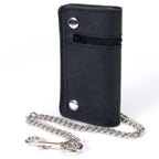 Milwaukee Leather MLW7890 Men's 6" Leather Bi-Fold Biker Wallet w/ Anti-Theft Stainless Steel Chain and Zipper Pocket