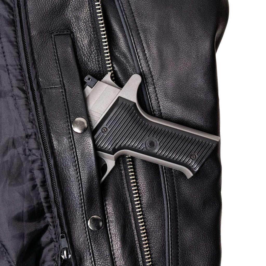 Milwaukee Motorcycle Clothing Co. Men's Top-Spot Scooter Style Black Leather Jacket w/  Reflective Piping MMC10007
