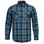MMCC The Kraken Men's Blue Teal Orange Plaid Flannel Shirt - 100% Cotton Long Sleeve Button-Up - MMC11600