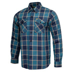 MMCC The Kraken Men's Blue Teal Orange Plaid Flannel Shirt - 100% Cotton Long Sleeve Button-Up - MMC11600