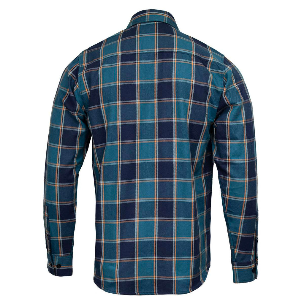 MMCC The Kraken Men's Blue Teal Orange Plaid Flannel Shirt - 100% Cotton Long Sleeve Button-Up - MMC11600