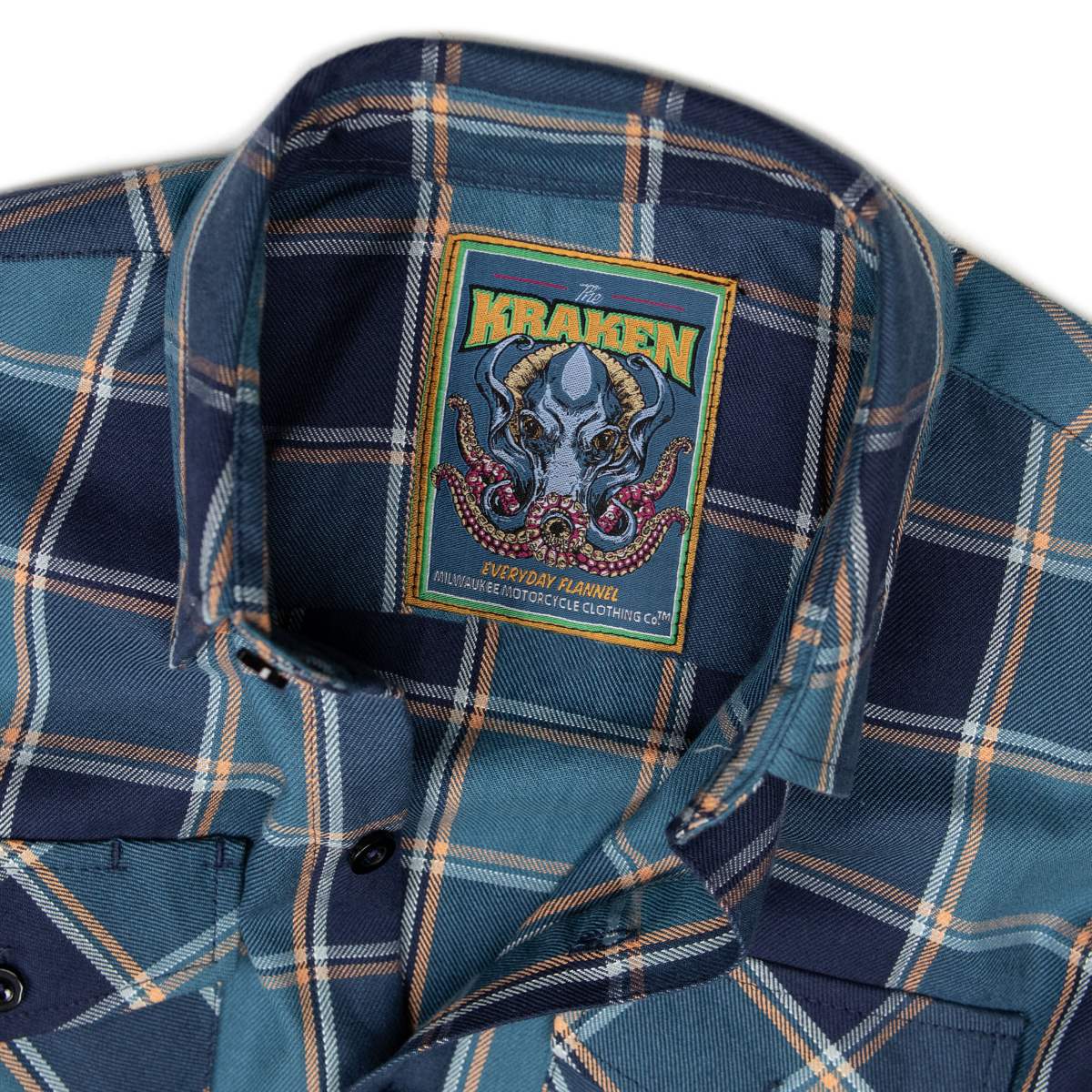 MMCC The Kraken Men's Blue Teal Orange Plaid Flannel Shirt - 100% Cotton Long Sleeve Button-Up - MMC11600
