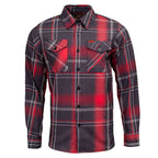 MMCC Scorpion Men's Red Black White Plaid Flannel Shirt - 100% Cotton Long Sleeve Button-Up - MMC11601