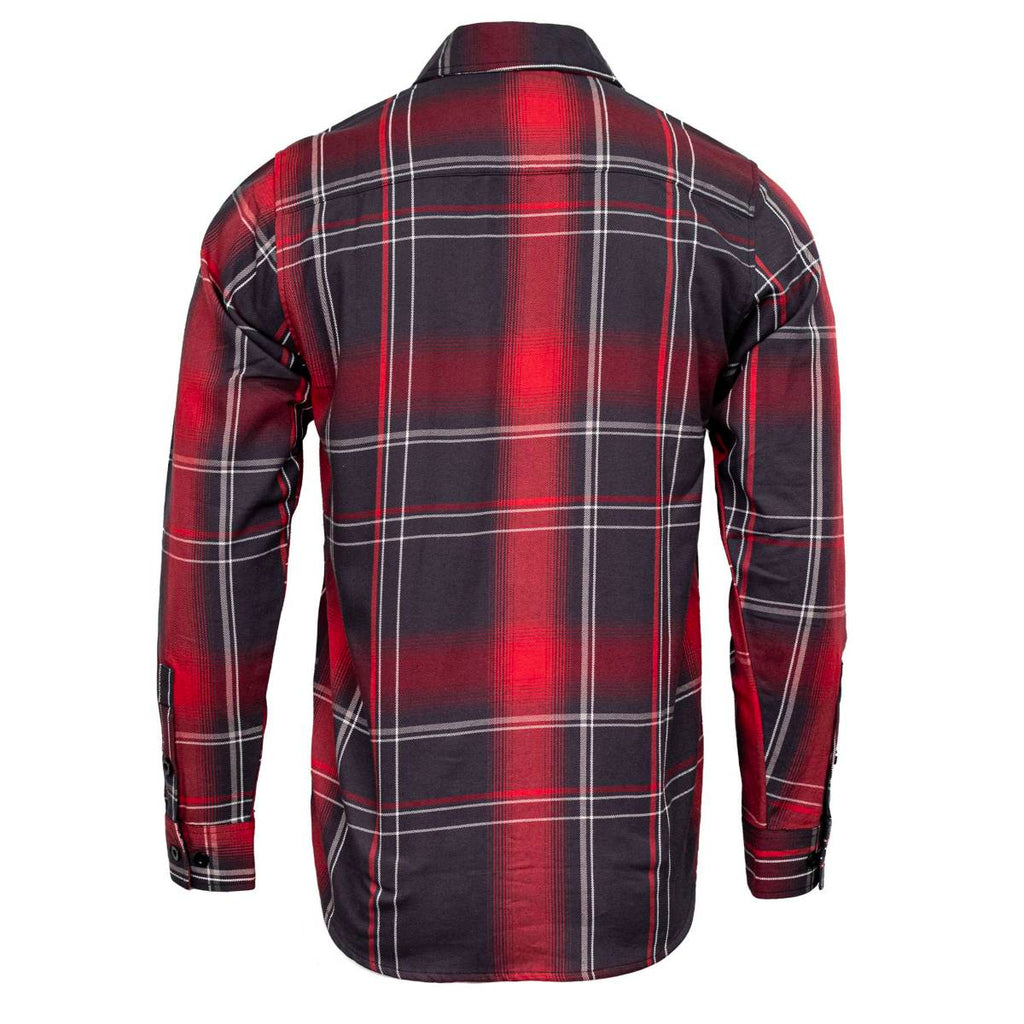 MMCC Scorpion Men's Red Black White Plaid Flannel Shirt - 100% Cotton Long Sleeve Button-Up - MMC11601